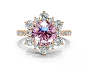 Floral Halo Engagement Ring Setting for Fancy Pink Round Cut Center with Pave Accents and Prong Head in Rose Gold