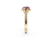 Floral Engagement Ring Setting for Fancy Pink Round Cut Center with Four Accent Clusters and Prong Head in Yellow Gold