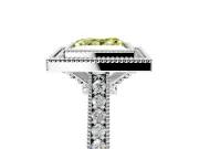 Halo Engagement Ring Setting for Fancy Yellow Princess Cut Center with Milgrain Pave Band and Bezel Head in Sterling Silver