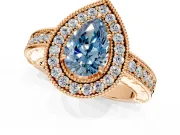 Milgrain Halo Engagement Ring Setting for Fancy Blue Pear-Shaped Center with Pave Band and Prong Head in Rose Gold