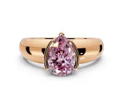 Tension Engagement Ring Setting for Fancy Pink Pear-Shaped Center with Wide Flat Band and Tension Head in Rose Gold