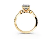 Leaf Motif Engagement Ring Setting for Asscher Cut Center with Pave Band and Prong Head in Yellow Gold
