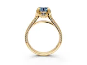 Solitaire Engagement Ring Setting for Fancy Blue Round Cut Center with Accented Split Shank and Prong Head in Yellow Gold
