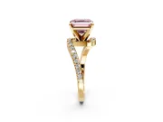 Solitaire Engagement Ring Setting for Fancy Pink Asscher Cut Center with Pave Bypass Swirl Band and Prong Head in Yellow Gold