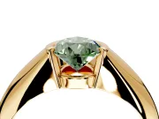 Tension Engagement Ring Setting for Fancy Green Pear-Shaped Center with Wide Tapered Band and Tension Head in Yellow Gold