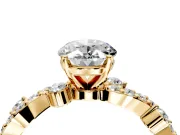 Solitaire Engagement Ring Setting for Oval Center with Bar-Station Pave Twist and Prong Head in Yellow Gold
