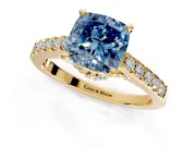 Solitaire Engagement Ring Setting for Fancy Blue Cushion Cut Center with Crossover Accents and Prong Head in Yellow Gold