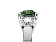 3 Stone Engagement Ring Setting for Fancy Green Cushion Cut Center with Matching Side Accents and Prong Head in Platinum