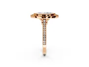 Halo Engagement Ring Setting for Marquise Center with Milgrain Frame, Pave Band and Prong Head in Rose Gold