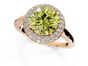 Halo Engagement Ring Setting for Fancy Yellow Round Cut Center with Plain Tapered Band and Prong Head in Rose Gold