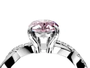 Solitaire Engagement Ring Setting for Fancy Pink Oval Center with Half-Pave Crossover Band and Prong Head in White Gold