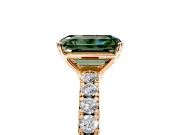 Solitaire Engagement Ring Setting for Fancy Green Emerald Cut Center with Large Accent Band and Prong Head in Rose Gold