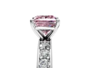 Solitaire Engagement Ring Setting for Fancy Pink Princess Cut Center with Channel-Set Accents and Prong Head in White Gold