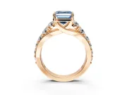 Solitaire Engagement Ring Setting for Fancy Blue Asscher Cut Center with Graduated Shared Prongs and Prong Head in Rose Gold