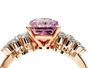 Cluster Engagement Ring Setting for Fancy Pink Radiant Cut Center with 2-Row Shoulder Clusters and Prong Head in Rose Gold