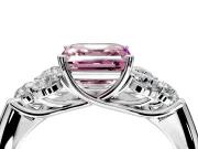Cluster Engagement Ring Setting for Fancy Pink Asscher Cut Center with Round Cut Accent Frame and Prong Head in Sterling Silver