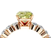 Shared-Prong Engagement Ring Setting for Fancy Yellow Cushion Cut Center with Graduated Accents and Prong Head in Rose Gold