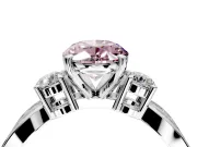 3 Stone Engagement Ring Setting for Fancy Pink Oval Center with Pave Twist Band and Prong Head in Platinum