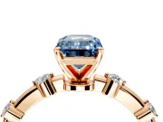 Solitaire Engagement Ring Setting for Fancy Blue Emerald Cut Center with Bezel Station Band and Prong Head in Rose Gold