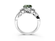 3 Stone Engagement Ring Setting for Fancy Green Heart-Shaped Center with Pave Split Shank and Prong Head in Sterling Silver