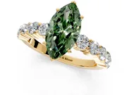 Shared-Prong Engagement Ring Setting for Fancy Green Marquise Center with Graduated Accents and Prong Head in Yellow Gold