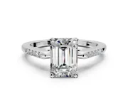 Solitaire Engagement Ring Setting for Emerald Cut Center with Channel Accents and Prong Head in Sterling Silver