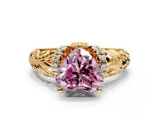 Solitaire Engagement Ring Setting for Fancy Pink Heart-Shaped Center with Filigree Accent Basket and Prong Head in Yellow Gold