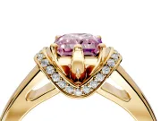 Solitaire Engagement Ring Setting for Fancy Pink Radiant Cut Center with Wide Band, Pave Collar and Prong Head in Yellow Gold