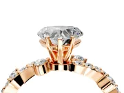 Solitaire Engagement Ring Setting for Heart-Shaped Center with Bar-Station Pave Twist and Prong Head in Rose Gold