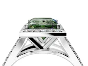 Halo Engagement Ring Setting for Fancy Green Princess Cut Center with Narrow Pave Split Shank and Prong Head in Platinum