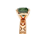Solitaire Engagement Ring Setting for Fancy Green Cushion Cut Center with XO Engraved Band and Prong Head in Rose Gold