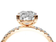 Solitaire Engagement Ring Setting for Cushion Cut Center with Pave Band and Claw Prong Head in Rose Gold