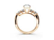 5 Stone Engagement Ring Setting for Fancy Green Radiant Cut Center with Graduated Accents and Prong Head in Rose Gold