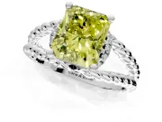 Halo Engagement Ring Setting for Fancy Yellow Radiant Cut Center with Rope Twist Split Shank and Prong Head in Platinum