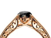 Solitaire Engagement Ring Setting for Fancy Black Pear-Shaped Center with Engraved Pave Band and Prong Head in Rose Gold