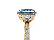 Hidden Halo Engagement Ring Setting for Fancy Blue Princess Cut Center with Pave Band and Prong Head in Yellow Gold