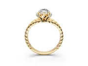 Halo Engagement Ring Setting for Marquise Center with Rope Twist Split Shank and Prong Head in Yellow Gold
