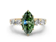 5 Stone Engagement Ring Setting for Fancy Green Marquise Center with Equal Close-Set Accents and Prong Head in Yellow Gold