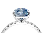 Solitaire Engagement Ring Setting for Fancy Blue Cushion Cut Center with Fine Pave Narrow Band and Prong Head in Sterling Silver