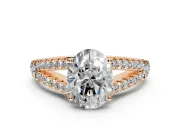 Solitaire Engagement Ring Setting for Oval Center with Pave Split Shank and Prong Head in Rose Gold