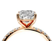 Solitaire Engagement Ring Setting for Cushion Cut Center with Micro Pave Band and Prong Head in Rose Gold