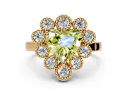 Cluster Halo Engagement Ring Setting for Fancy Yellow Heart-Shaped Center with Milgrain Bezel Accents and Prong Head in Yellow Gold