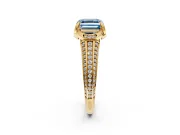 Solitaire Engagement Ring Setting for Fancy Blue Asscher Cut Center with Accented Split Shank and Prong Head in Yellow Gold