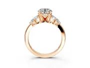 Leaf Cluster Engagement Ring Setting for Round Cut Center with Marquise Accents and Prong Head in Rose Gold