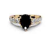 Solitaire Engagement Ring Setting for Fancy Black Pear-Shaped Center with Graduated Shared Prongs and Prong Head in Yellow Gold
