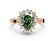 Starburst Halo Engagement Ring Setting for Fancy Green Pear-Shaped Center with Flat Cathedral Band and Prong Head in Rose Gold