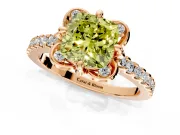 Floral Engagement Ring Setting for Fancy Yellow Cushion Cut Center with Pave Band and Floral Prong Head in Rose Gold