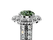 Large Accent Halo Engagement Ring Setting for Fancy Green Round Cut Center with Pave Split Shank and Prong Head in Platinum