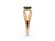 Halo Engagement Ring Setting for Fancy Green Emerald Cut Center with Rope Twist Split Shank and Prong Head in Rose Gold