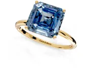 Solitaire Engagement Ring Setting for Fancy Blue Asscher Cut Center with Straight Thin Band and Prong Head in Yellow Gold